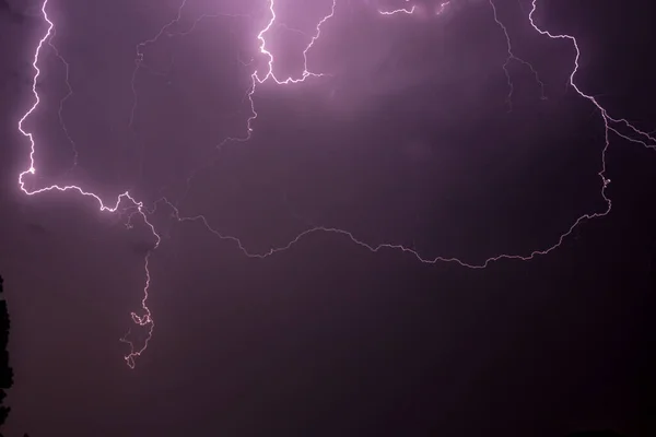 Lightning Storm Summer Storm Lightning Thunder Purple Colors — Fotografia de Stock