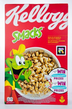 Box of Kellogg Smacks cereal, on a white background