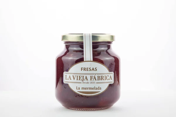 Jar Strawberry Jam Vieja Fabrica — Foto de Stock