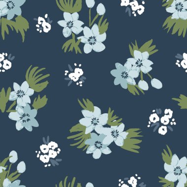 Güzel mavi çiçekli desenli dikişsiz