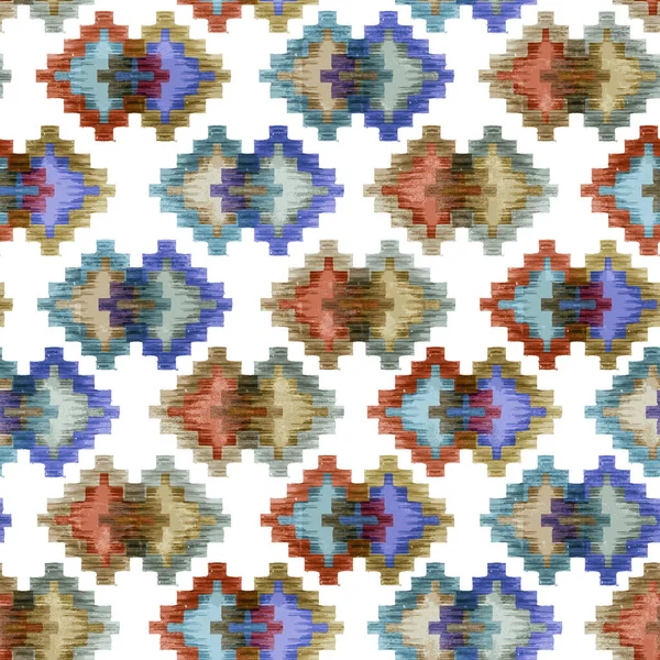 Seamless Multicolour Geometric Diamond Rug Pattern White Background — 스톡 사진