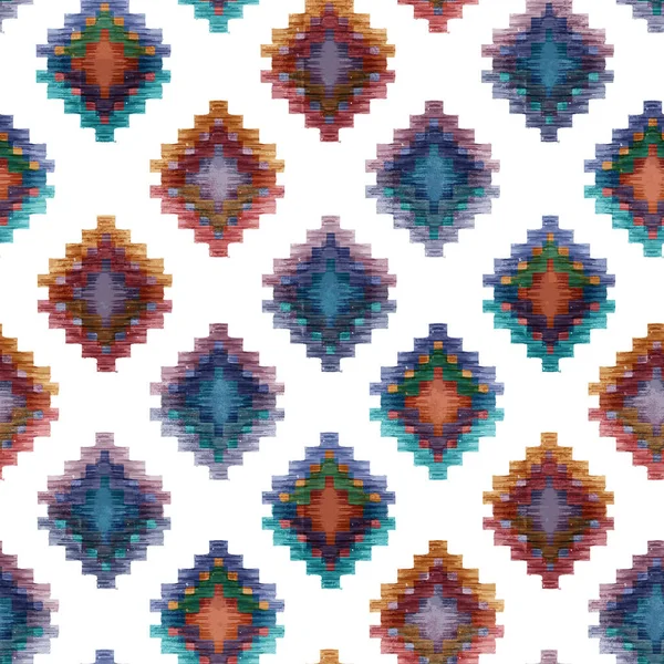 Seamless Multicolour Geometric Diamond Rug Pattern White Background — Stock Photo, Image