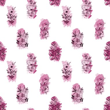 Kusursuz El Çizimi Siyah ana hatları Tek renkli çiçekli sulu boya