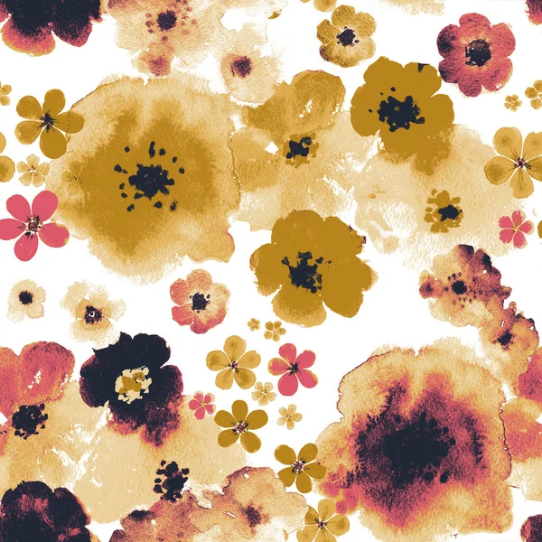노란색 물감의 꽃무늬와 얼룩없는 꽃무늬 — 스톡 사진