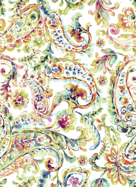 Seamless Hand Painted Watercolour Multicolor Paisley Pattern — 스톡 사진