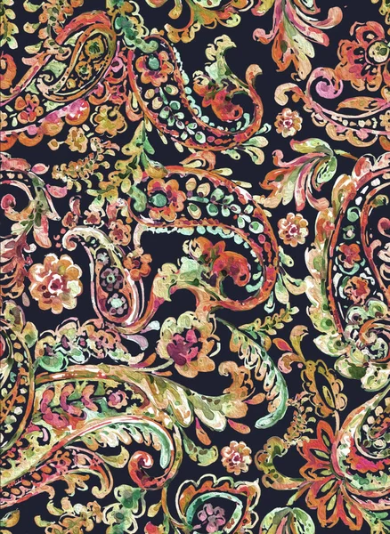 Seamless Hand Painted Watercolour Multicolor Paisley Pattern — Stockfoto