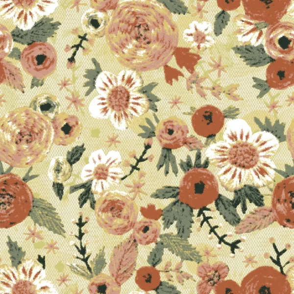 Seamless Digital Embroidered Floral Pattern Light Lace Background — Fotografia de Stock