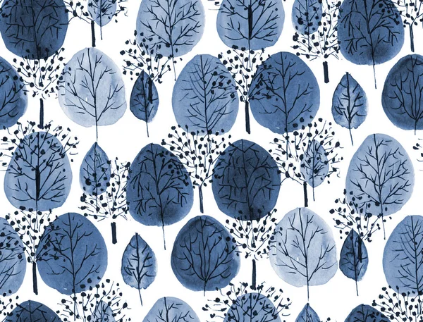 Seamless Hand Painted Watercolour Abstract Vintage Tree Pattern — 스톡 사진