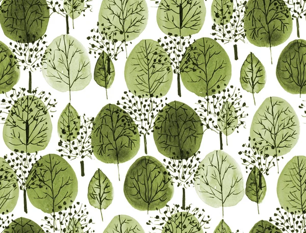 Seamless Hand Painted Watercolour Abstract Vintage Tree Pattern — 스톡 사진