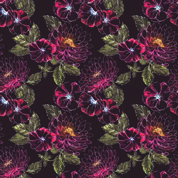 Цветочный Узор Акварели Раскрашенный Вручную — стоковое фото