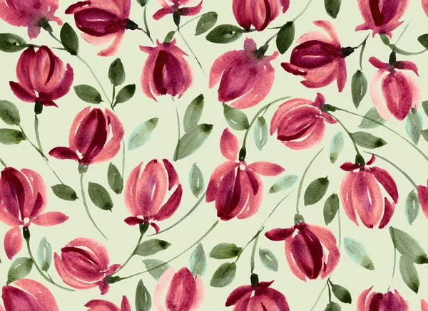 Hand Painted Watercolour Seamless Pea Floral Abstract Vine Pattern Design — 스톡 사진