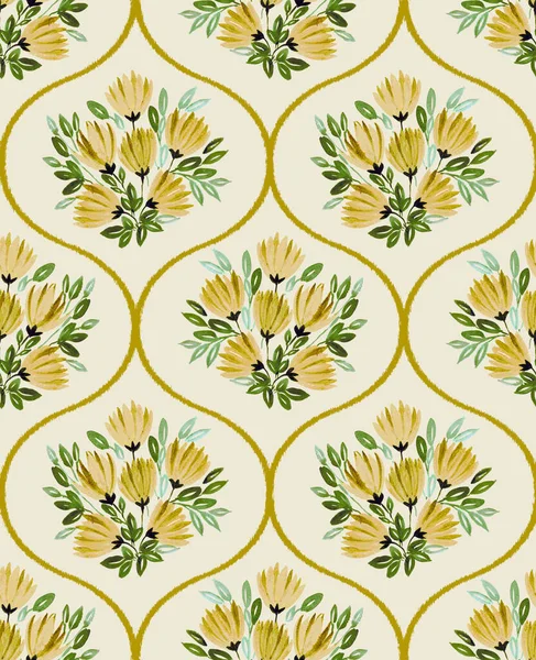 Seamless Hand painted Watercolour isolated amaranth flower bunch ogee pattern