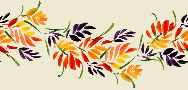 Seamless Hand Painted Watercolour Abstract Paradise Flower Border Pattern — 스톡 사진