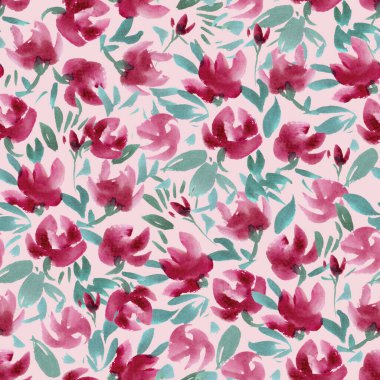 Kusursuz El, suluboya, soyut yabani çiçek deseni.