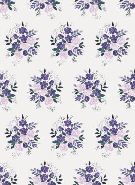 Seamless Hand painted watercolour wild rose floral bunch pattern