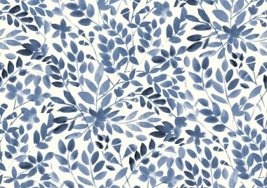 Seamless Hand painted watercolour wild meadow leaves and flowers Multicolour pattern