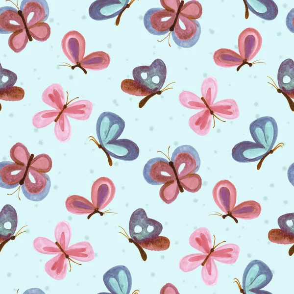 Hand Painted Watercolour Butterflies Seamless Pattern Kids Textiles Linens Surface —  Fotos de Stock