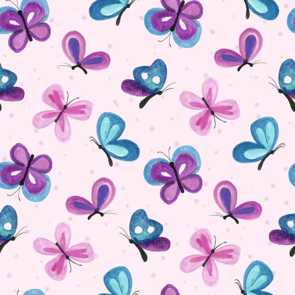 Hand Painted Watercolour Butterflies Seamless Pattern Kids Textiles Linens Surface — Foto de Stock