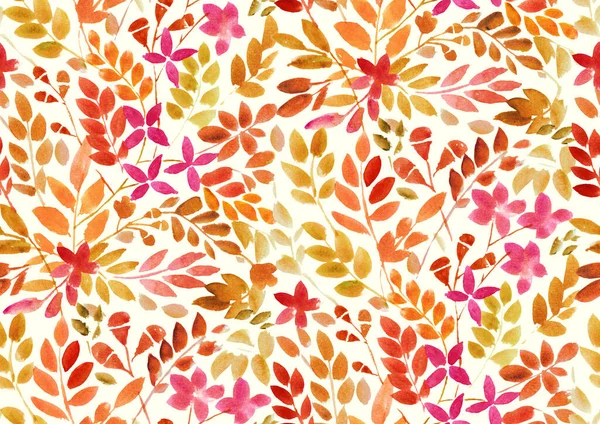 Seamless Hand Painted Watercolour Wild Meadow Leaves Flowers Multicolour Pattern — Stockfoto