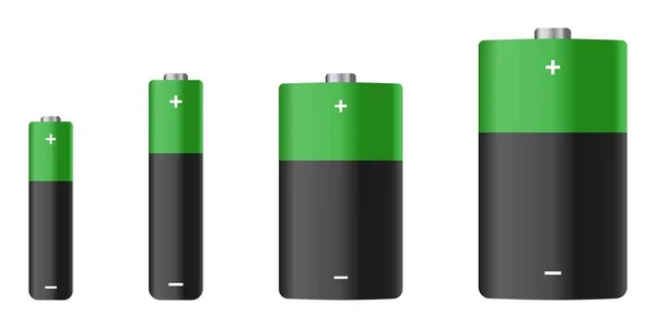 Groen Zwart Realistische Alkaline Batterij Set — Stockvector