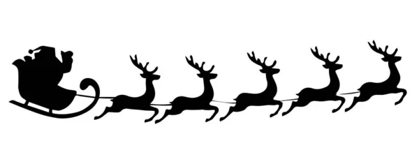 圣诞老人和圣诞驯鹿一起坐雪橇飞行 — 图库矢量图片