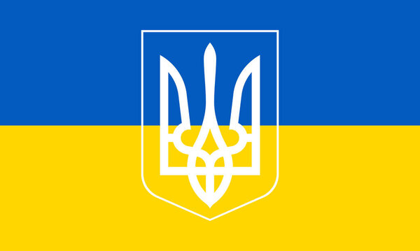 The flag and emblem of Ukraine