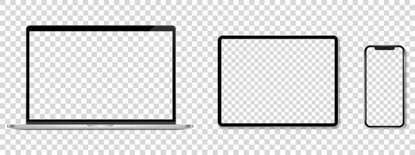 Modèle Écran Appareil Ensemble Smartphone Tablette Ordinateur Portable Moniteur Maquette — Image vectorielle