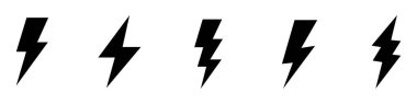 Elektrikli yıldırım logosu elektrik sembolü, poster ve tişört için beyaz arka planda izole edildi. Gök gürültüsü ikonu. Storm pictogram. Flaş