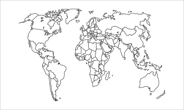 详细的国家边界世界地图 孤立的世界地图 被白色背景隔离 矢量说明 — 图库矢量图片