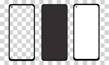 Saydam ekranlı gerçekçi modeller akıllı telefon. Akıllı telefon model koleksiyonu. Aygıt ön görünümü.