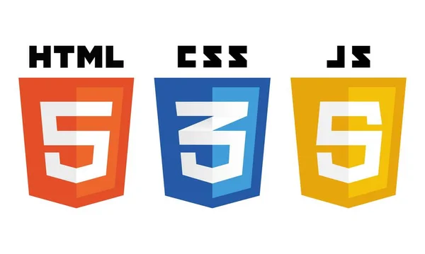 Web geliştirme kalkan işaretlerinin vektör koleksiyonu: html5, cs3, javascript