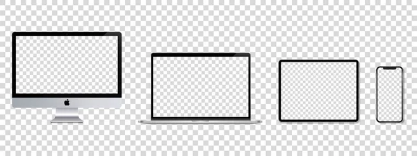 Modèle Écran Appareil Ensemble Smartphone Tablette Ordinateur Portable Moniteur Maquette — Image vectorielle