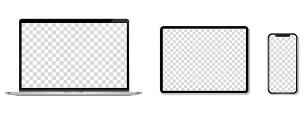 Gerätebildschirm Attrappe Set Aus Smartphone Tablet Laptop Und Monitor Leerbildschirm — Stockvektor