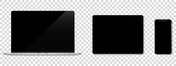 Modèle Écran Appareil Ensemble Smartphone Tablette Ordinateur Portable Moniteur Maquette — Image vectorielle