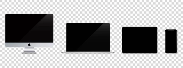 Aygıt ekran modeli. Akıllı telefon seti, tablet, dizüstü bilgisayar ve monitör, boş ekran modeli. Vektör illüstrasyonu