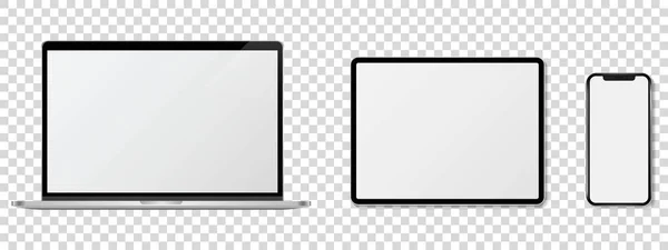 Aygıt ekran modeli. Akıllı telefon seti, tablet, dizüstü bilgisayar ve monitör, boş ekran modeli. Vektör illüstrasyonu