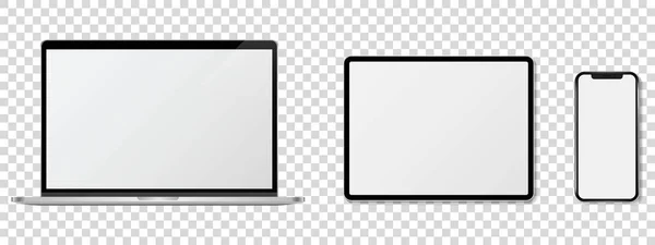 Modèle Écran Appareil Ensemble Smartphone Tablette Ordinateur Portable Moniteur Maquette — Image vectorielle