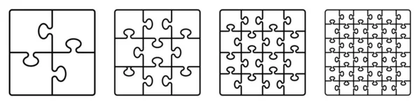 Puzzels Raster Blanco Template Puzzelstukjes Vectorset Puzzel Puzzel Witte Achtergrond — Stockvector