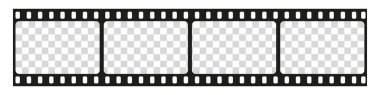 Film şeridi izole vektör simgesi. Film şeridi simgesi ile geçmişe dönük resim. Film şeridi. Şeffaf üzerinde video kaset film şerit çerçeve vektörü