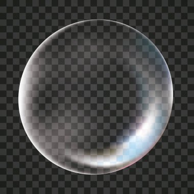 Big white transparent glass sphere ball with glares