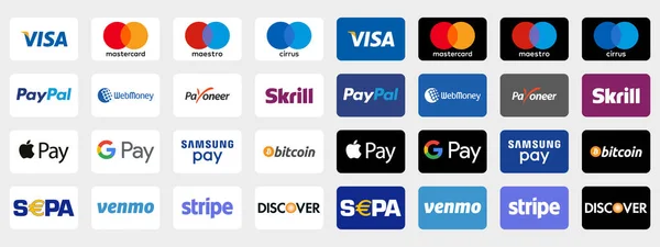 Métodos Pagamento Line Conjunto Botões Logotipo Marca Paypal Visa Mastercard — Vetor de Stock