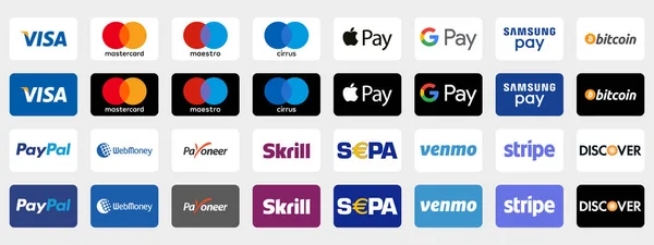 Online Payment Methods Button Set Brand Logo Paypal Visa Mastercard — Stock Vector