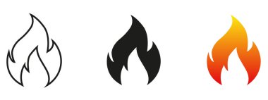 İkon koleksiyonunu ateşle. Alev sembolü. Şenlik ateşi silueti logosu. Alev sembolleri düz biçim - stok vektörü.