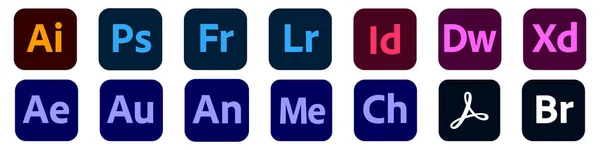 Evlat edinme ürünü. Logotype ürün kümesi: adobe, illüstratör, photoshop, yaratıcı bulut, sonra efektler, deniz feneri.