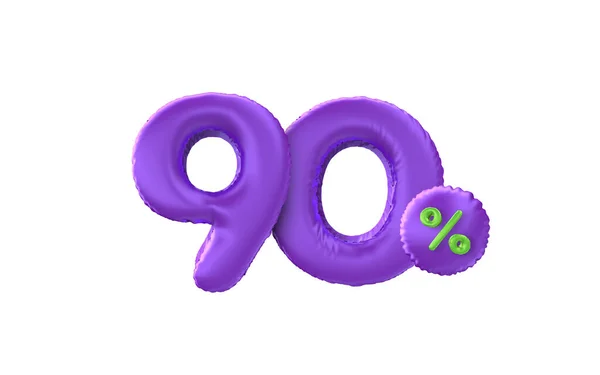 折扣率90 折扣紫色气球创意构图 3D渲染销售或90 的符号隔离在白色背景下 — 图库照片
