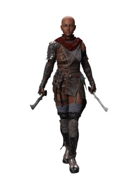 3D siyah kadın savaşçı kılıcını kafa değişimi için kullan.