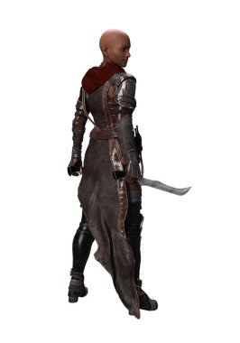 3D siyah kadın savaşçı kılıcını kafa değişimi için kullan.