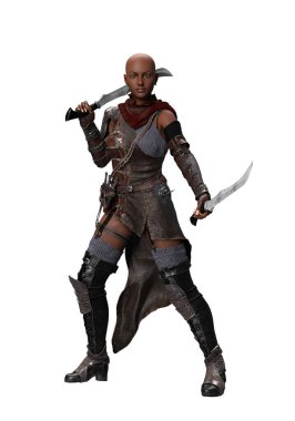 3D siyah kadın savaşçı kılıcını kafa değişimi için kullan.