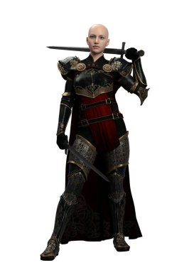 3D kadın savaşçı kılıcı izole edildi.