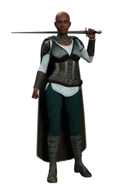 Beyaz arka planda 3 boyutlu savaşçı kadın görüntüsü